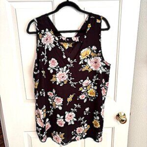 V Neck Blouse Black with Flowers